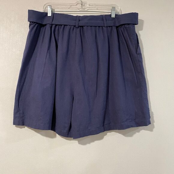 ModCloth x Princess Highway Women’s 22 Linen Belted High Waist Shorts | Navy Ple - Picture 2 of 9